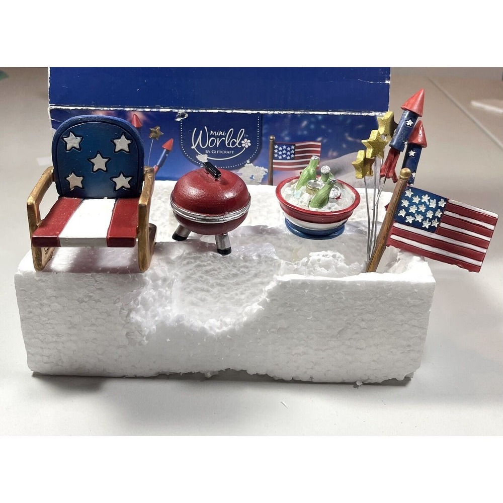 Mini World by Giftcraft 4th of July America 5 Pc. Flag Chair BBQ Fireworks Drink
